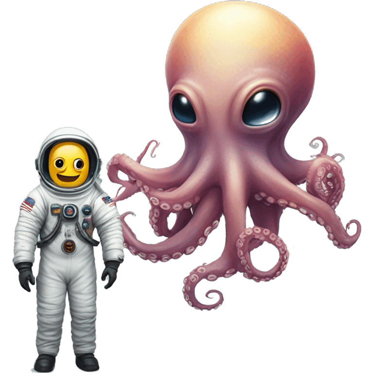 Alien Octopus next to astronaut  emoji