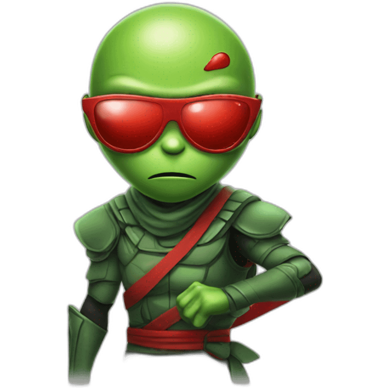 Green Alien ninja with red glasses emoji