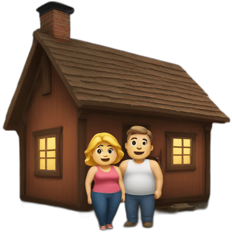 Fat couple in a cabin with a chimney  emoji