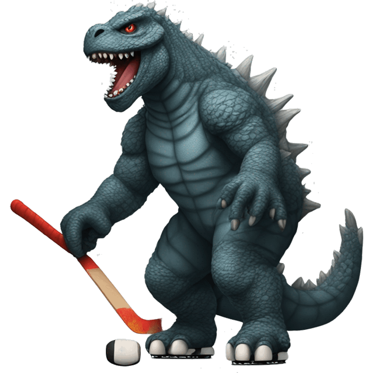 Godzilla dressed as a hockey player emoji