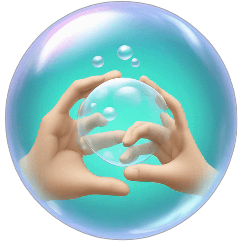 two clear transparent soap bubbles chlorinate each other's hands emoji