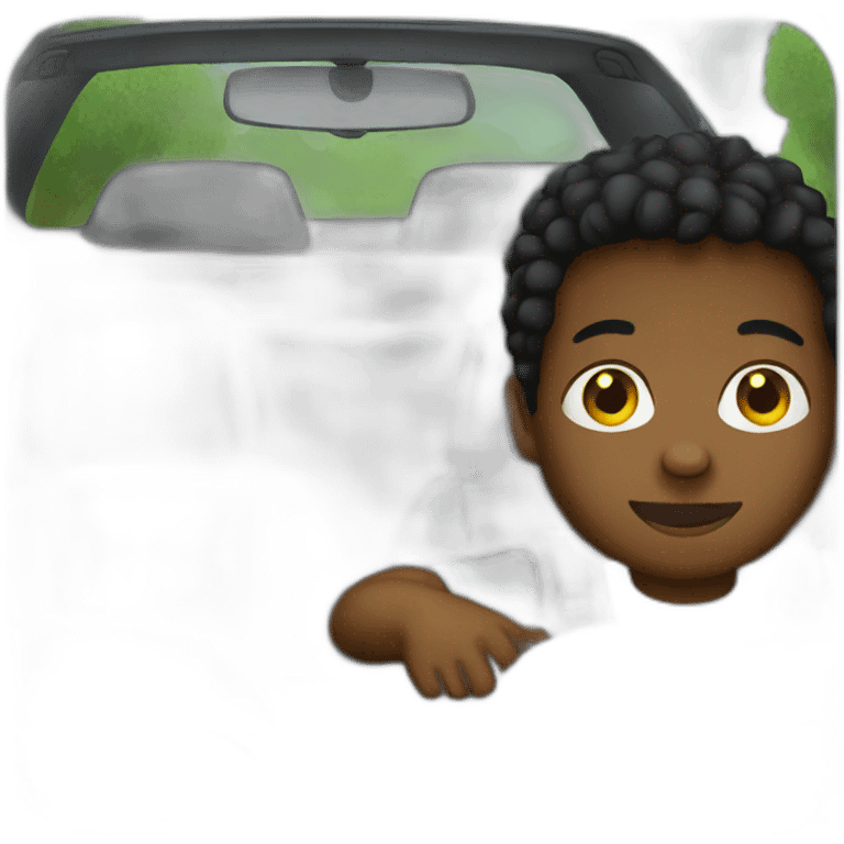 black kid sitting in a car emoji