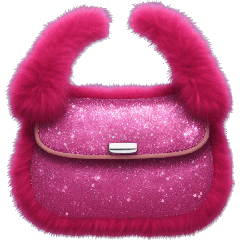 Realistic raspberry Sparkle glitter and fur purse. emoji