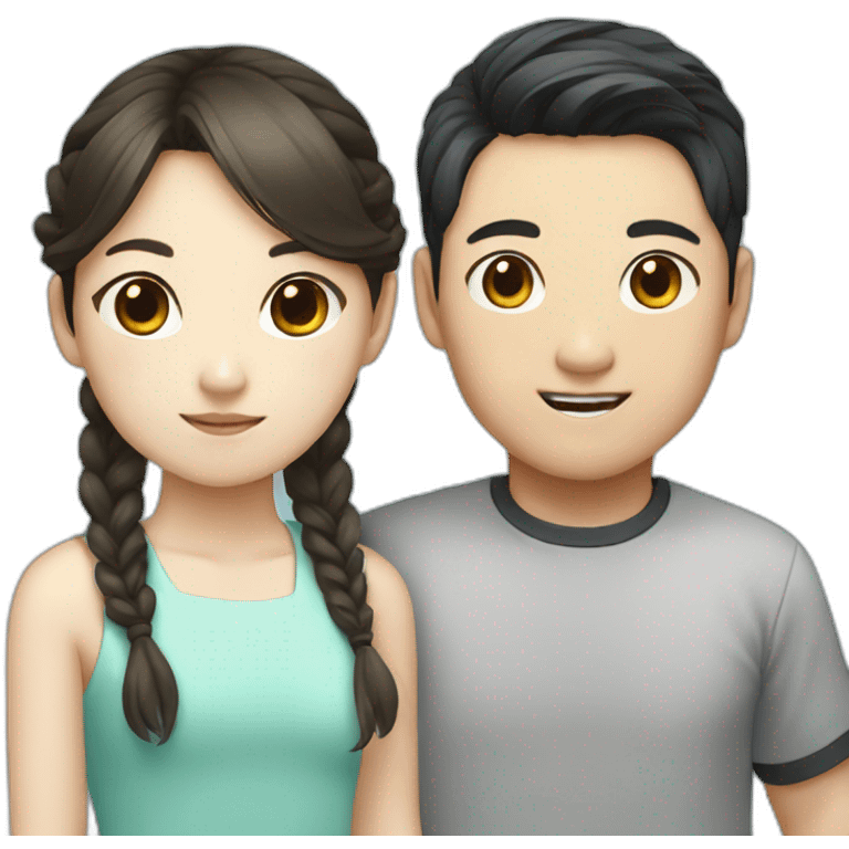 Korean boy with Korean girl who has two side pony tails emoji