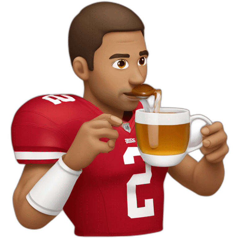 a 49ers fan sipping on tea emoji