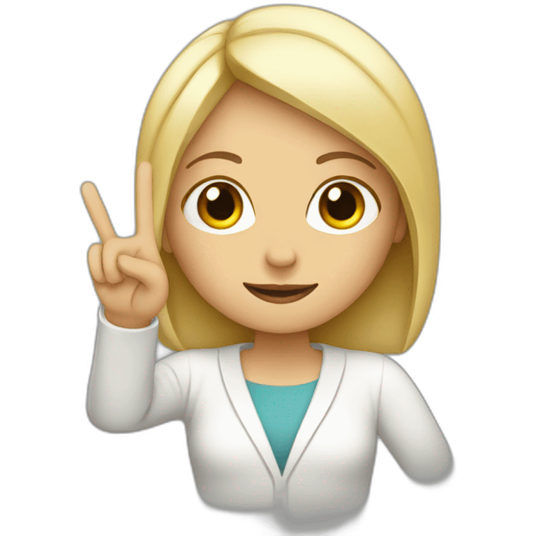 white woman shows peace with two fingers emoji