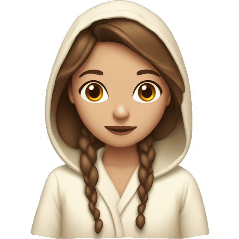 brown haired girl wearing a cream dressing gown  emoji