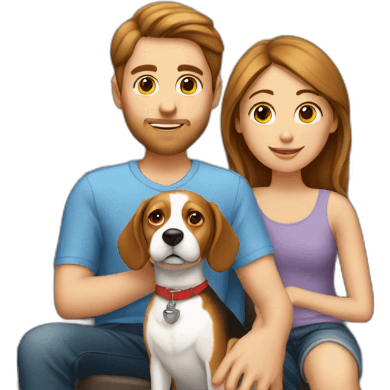 Brown hair White boy and girl with beagle Sit on couch emoji