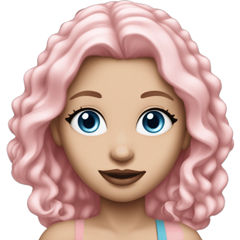 a beautiful girl with fair skin, blue eyes and long soft pink hair, with pink lipstick on her lips. full length emoji