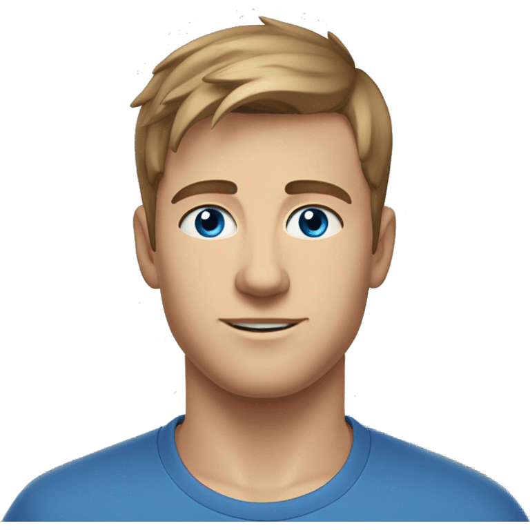 A head and shoulders shot of a 22 year old Caucasian man, with short brown hair,   with blue eyes wearing a t-shirt. emoji