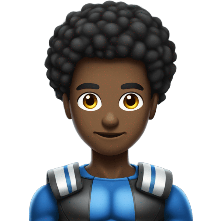 Muscular Afro teenage boy in a Blue Mr. Fantastic superhero costume. emoji