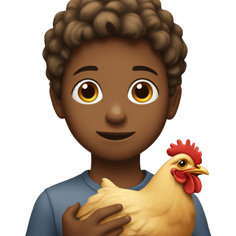 a young boy holding a chicken emoji