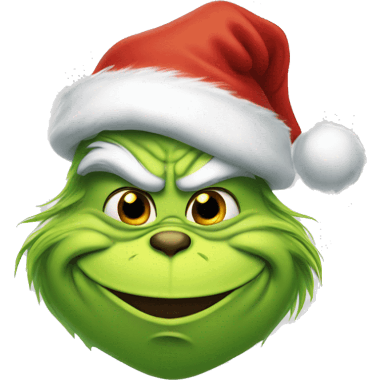 Grinch wearing a Santa hat and smiling  emoji