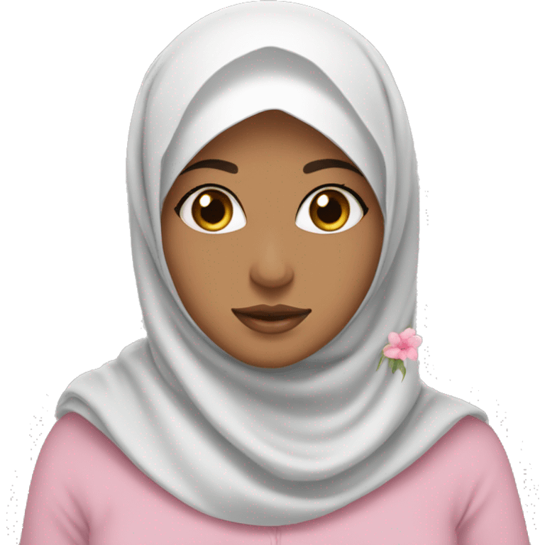 A hijab girl with pink flower around her white hijab emoji