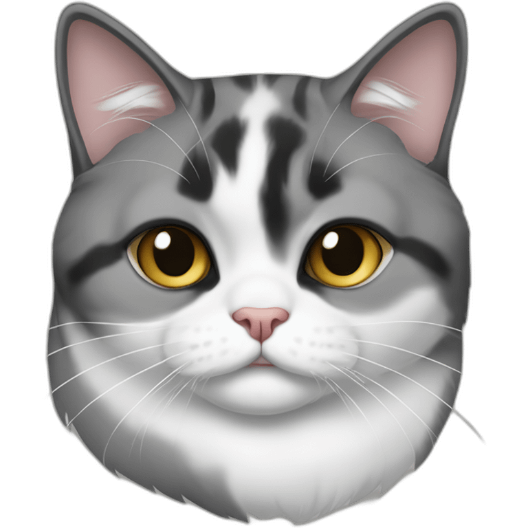 senior fat diluted calico cat, white chin, black nose, grey ears, grey and white emoji