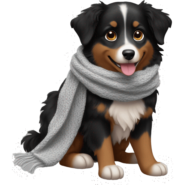 Small black australian shepherd dog wearing a knit scarf emoji