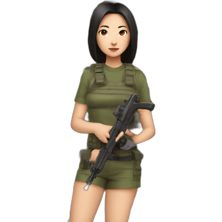 Asian girl with an army of cats with guns emoji