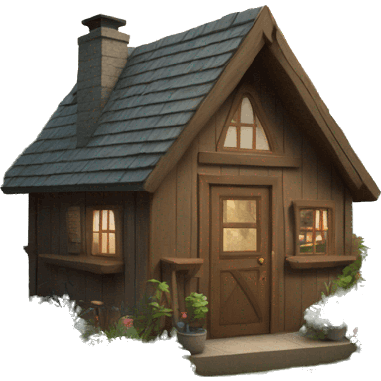 cabin in the woods with garden emoji