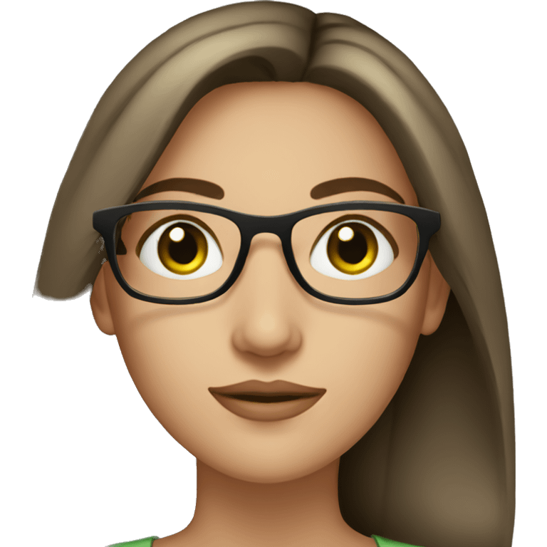 Beautiful woman with long dark hair, fair skin, Green eyes,and reading glasses emoji