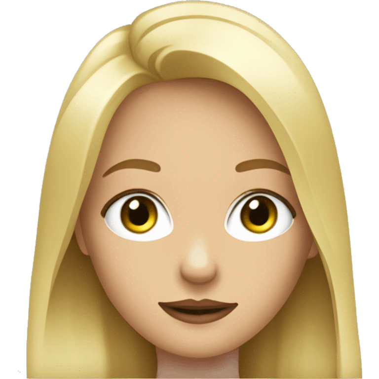 Une fille blonde aux yeux verts avec un iPhone emoji