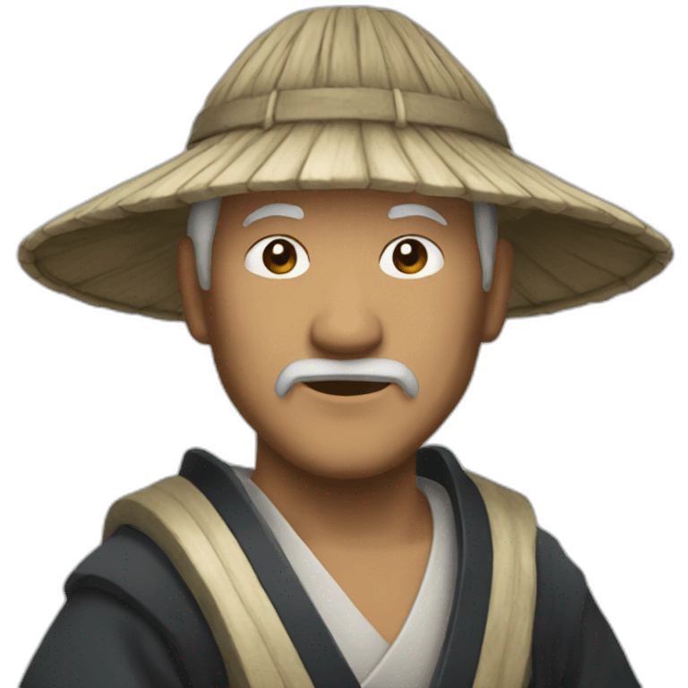 a old guy with a samurai hat+ emoji