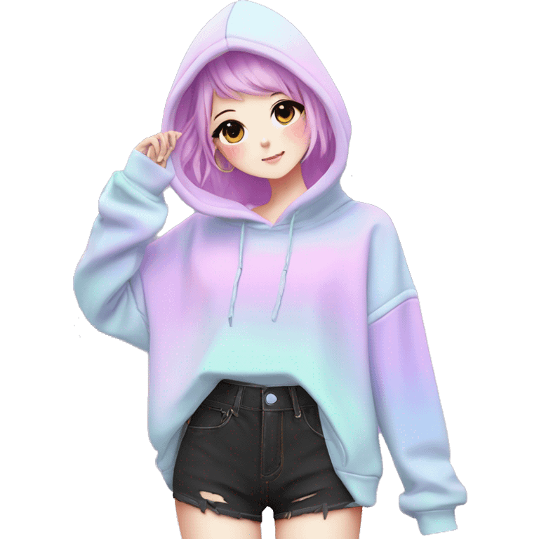 Cute Edgy Pastel Gradient Beautiful Anime Emo Hoodie Techwear Lady emoji