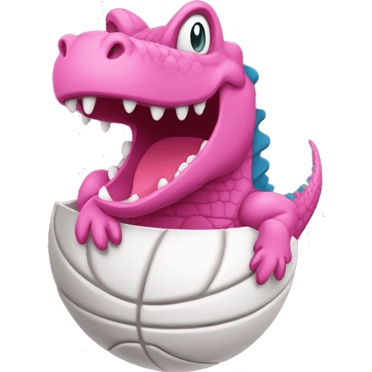 Cocodrilo con una pelota de básquet de color rosado  emoji