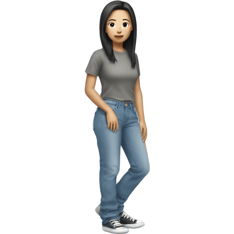 Asian girl wearing baggy jean pants  emoji