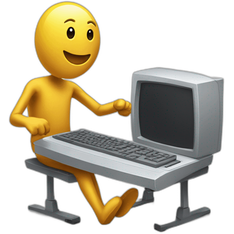 Anthropomorphic computer with arms and legs doing something random emoji