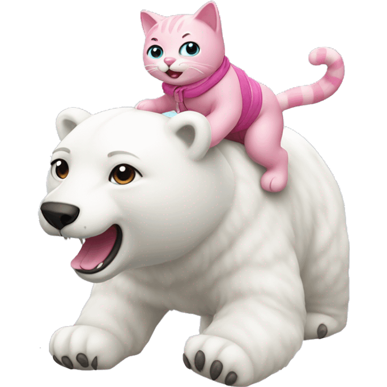 pink cat riding a polar bear  emoji