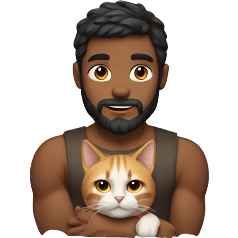 Fair boy with muscles with beard and straight hair holding a cat emoji