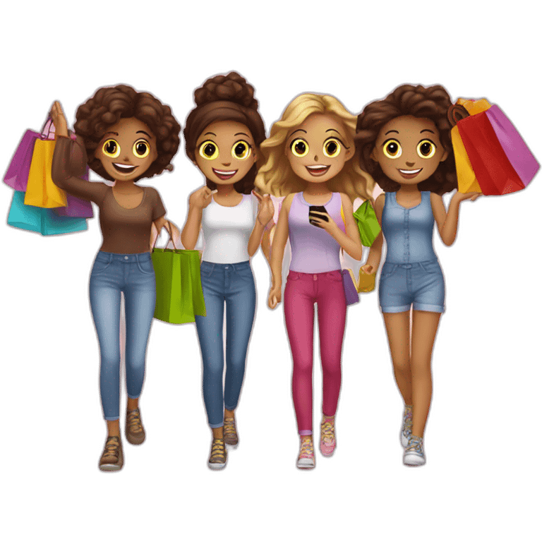 5 girls en shopping emoji