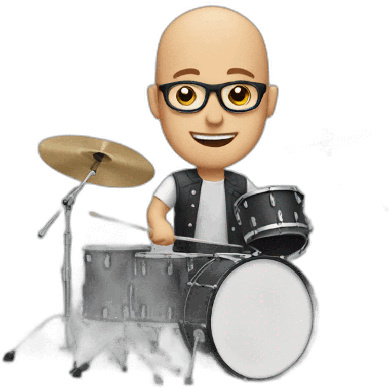 Bald Guy with glasses playing drums emoji