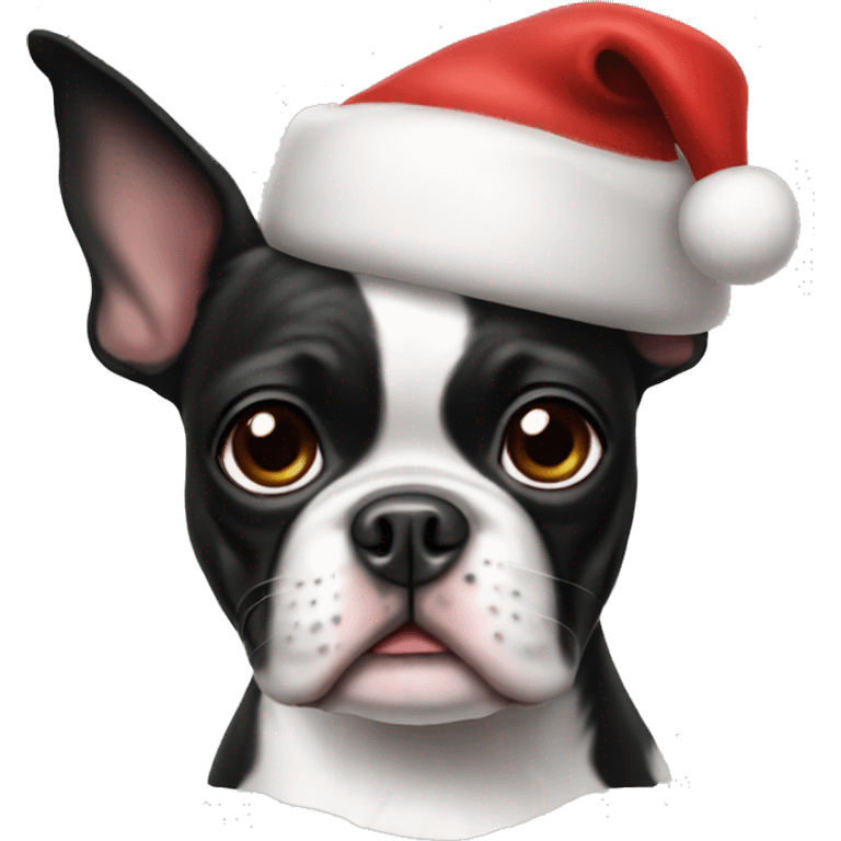 Boston terrier wearing a Santa hat emoji