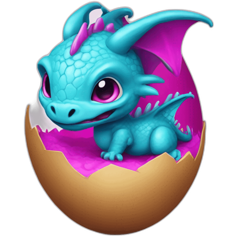 cyan and magenta baby dragon in egg emoji