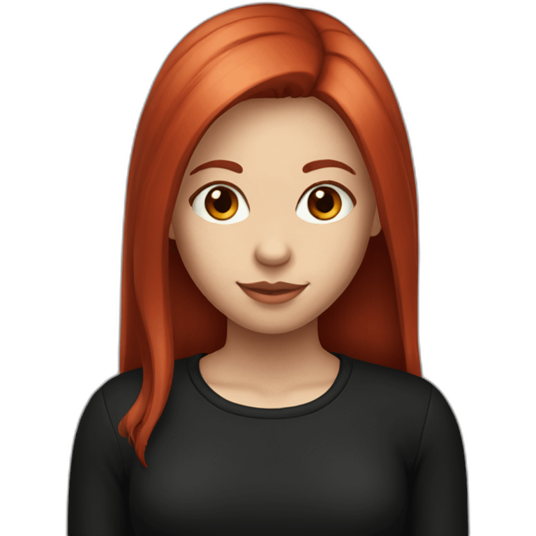 a girl with straight long cherry red hair, with black shirt emoji