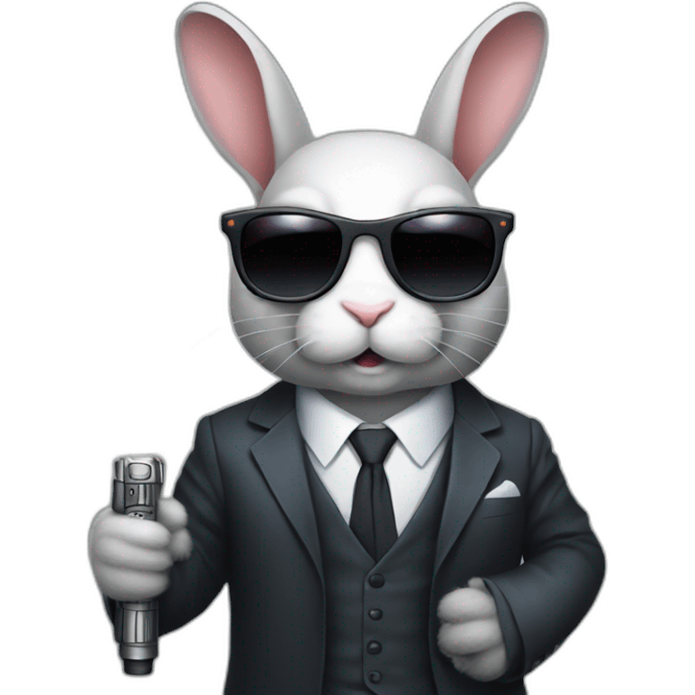 Rabbit with suit and sunglasses and  lightsaber light on emoji