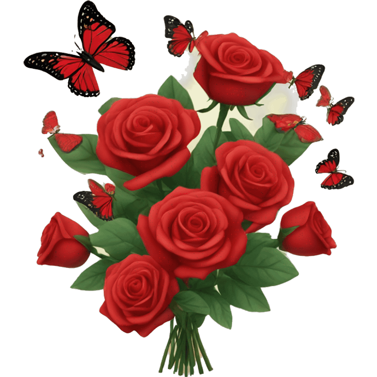 Red Roses bouquet with butterflies emoji