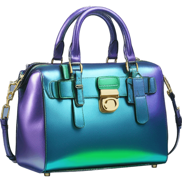 Realistic isolated blue purple and green metallic Michael Kors Satchel purse.  emoji