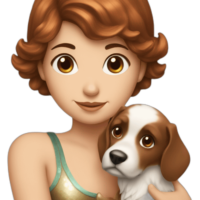 Brown haired mermaid with dog and heart emoji