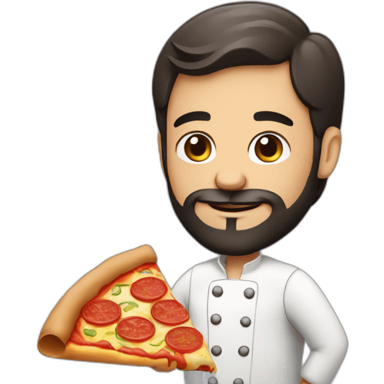 Pizza chef with dark hair and beard, holding a Pizza emoji