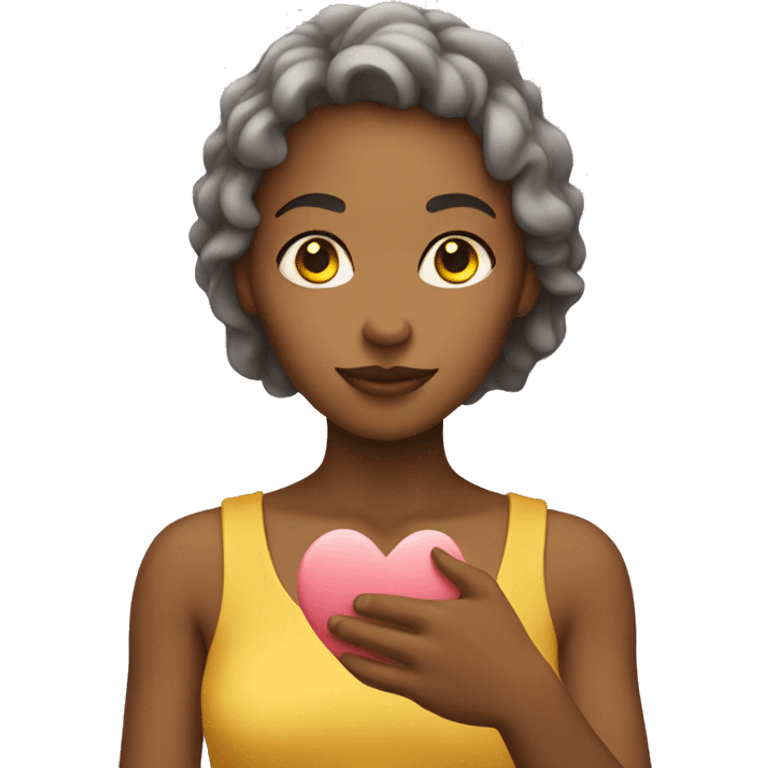 yellow skin woman holding in hand heart emoji