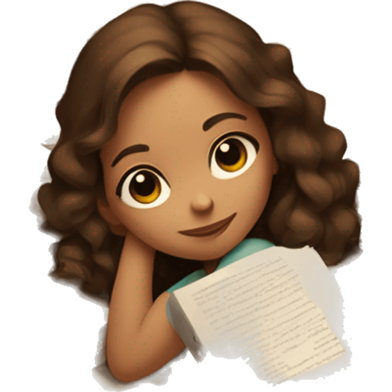 girl with light skin, brown eyes, brown hair passed out on a pile of paper and books, three letter z above her  emoji