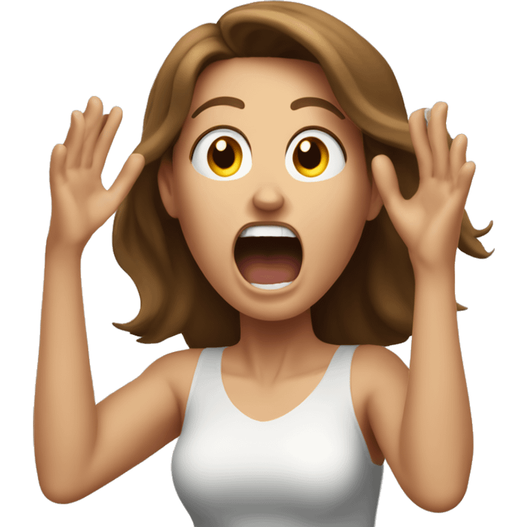 screaming Caucasian brown haired woman with hands in the air emoji