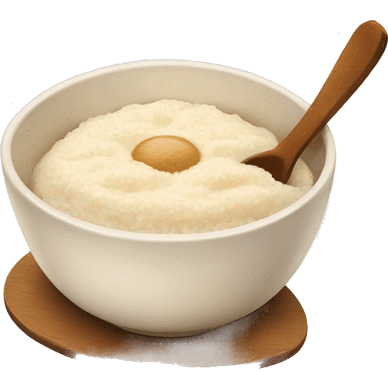 Rice pudding in a bowl with a wooden spoon emoji