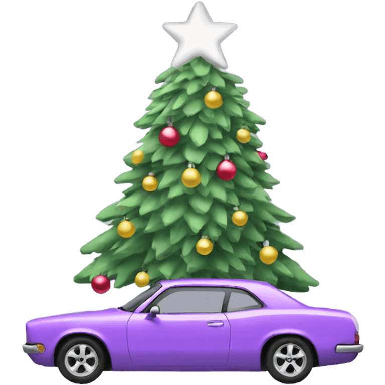 Christmas light purple car with Christmas tree emoji