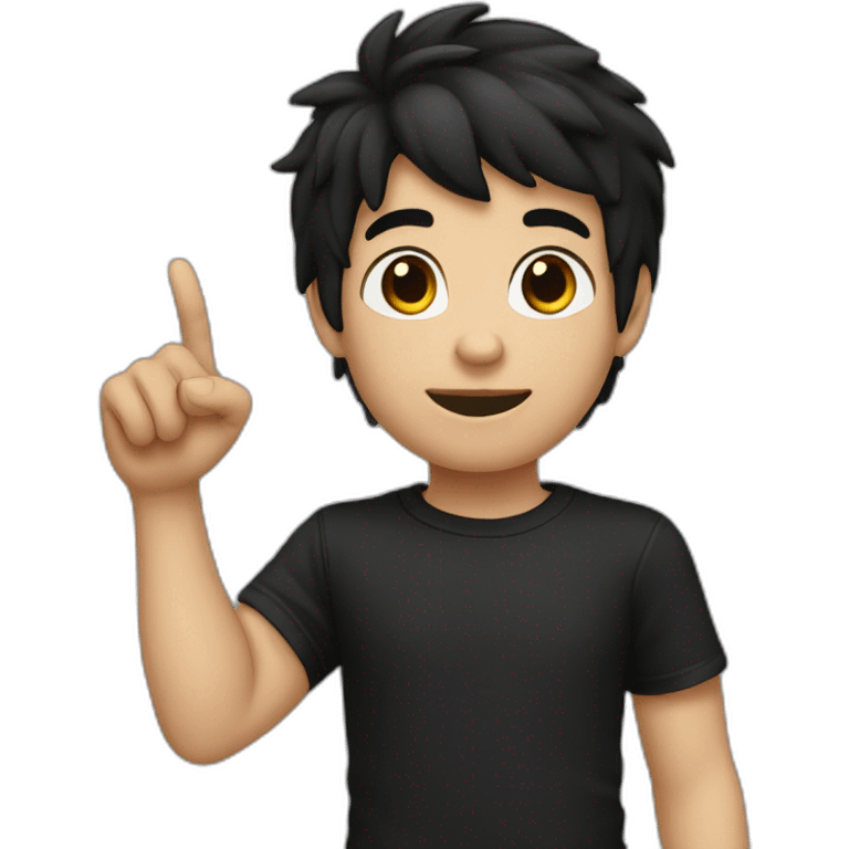 Boy white skin black hair black t-shirt pointing up emoji