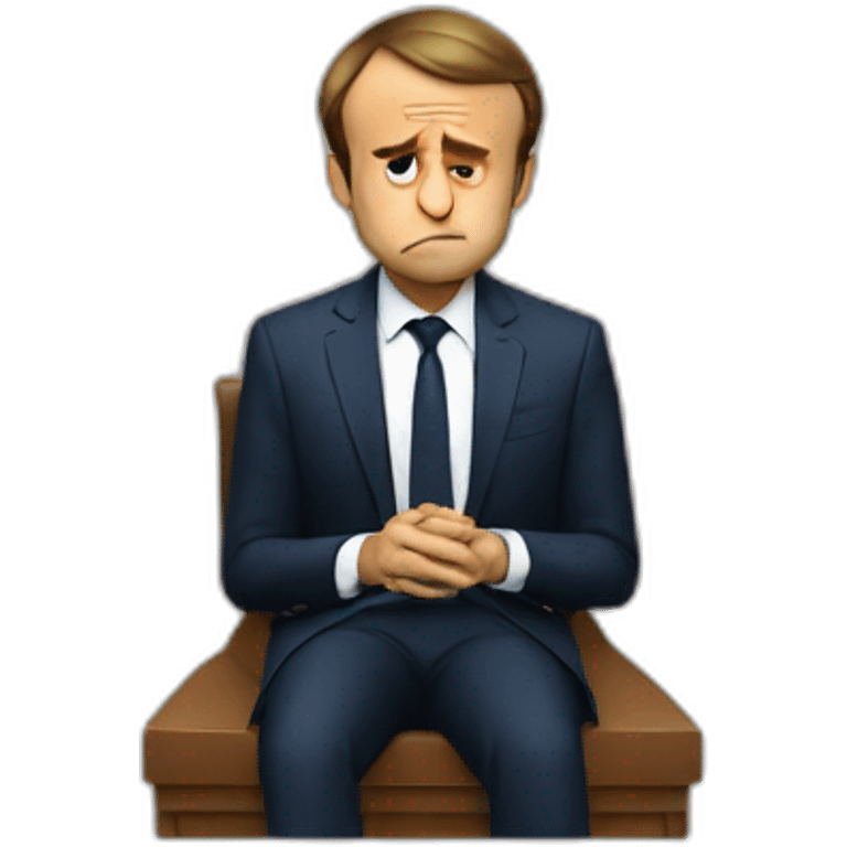 Emmanuel macron sad crying full body sitting emoji