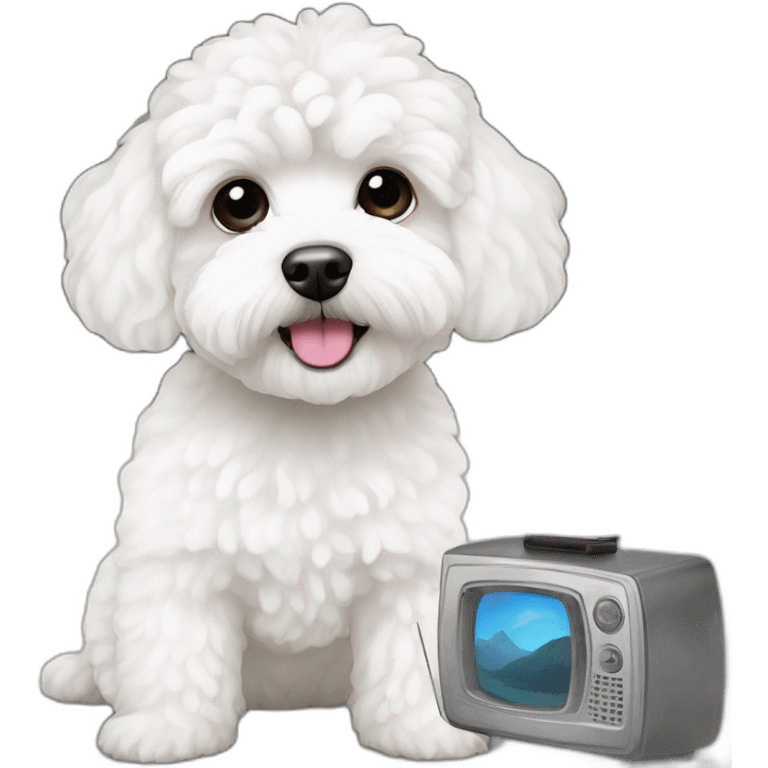 white maltipoo with tv emoji