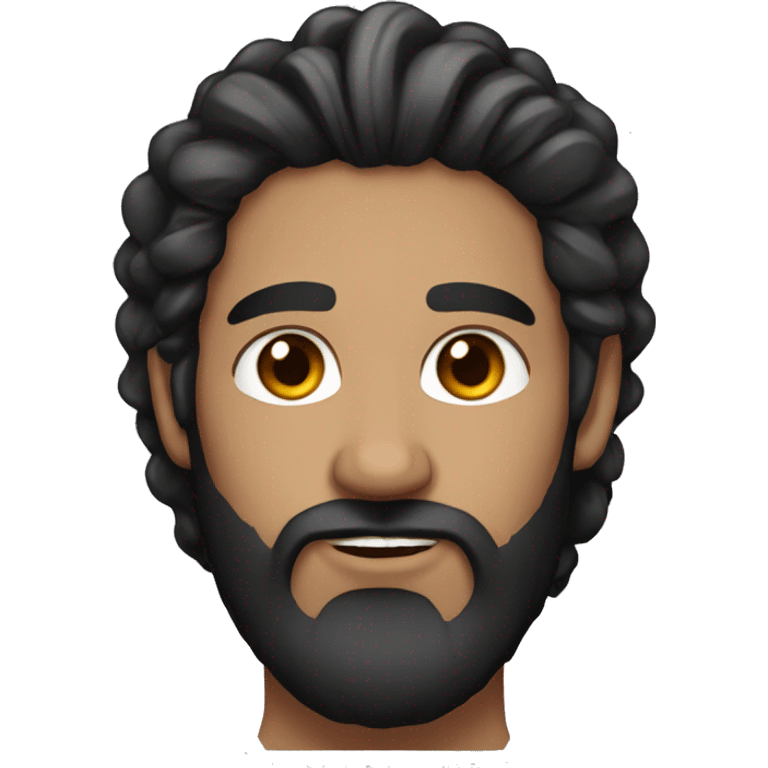 Man with long black hair, brown eyes and long black beard, neck tattoos  emoji